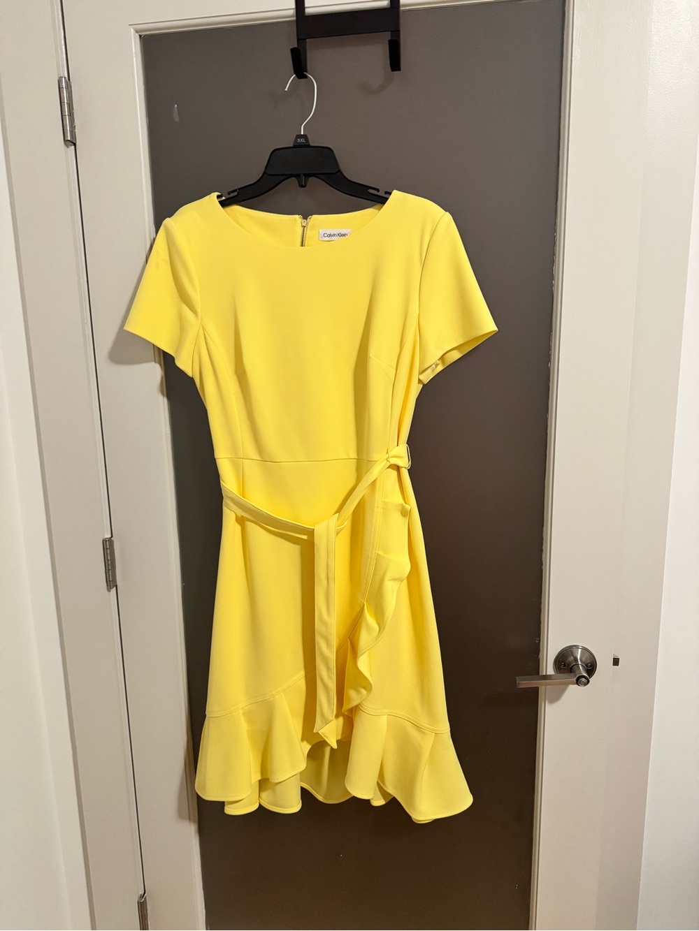 Calvin Klein Bright Yellow Ruffle-Hem Mini Dress